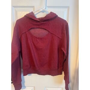 Urban Rebel Open Front Hoodie Burgundy Cropped Sweatshirt Size M
